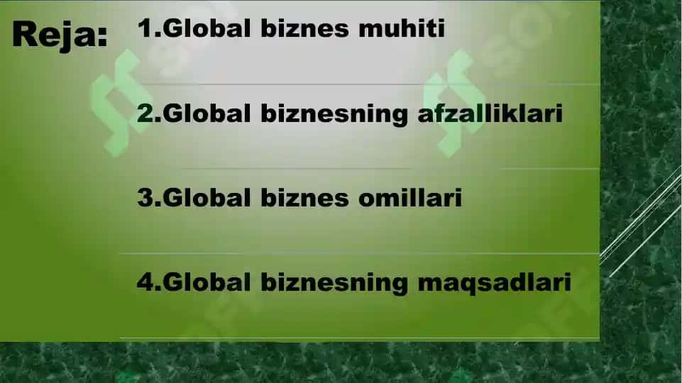 Global biznes muhiti va uning tashkil etil 2