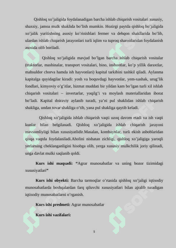 Agrar munosabatlar va uning Oʻzbekiston iqtisodiyotidagi oʻrni 5