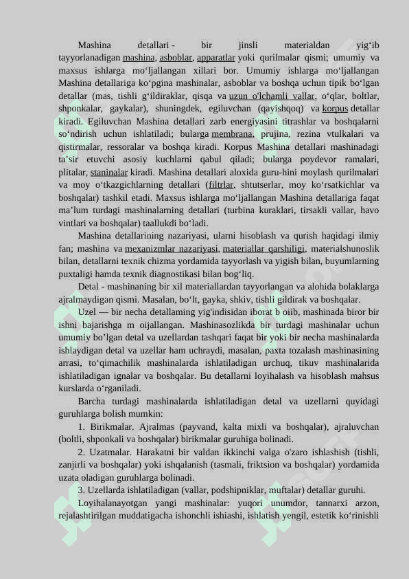 Mashina detallarining o'rni va ahamiyati. Tishli uzatmalar 2