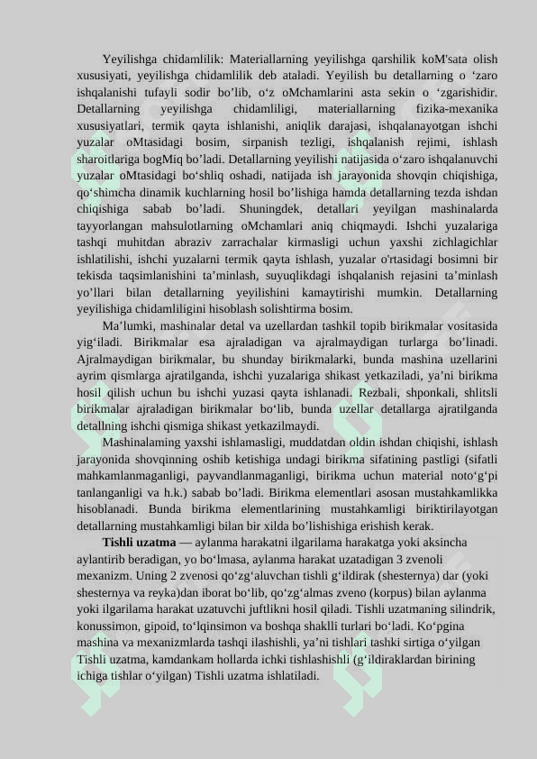 Mashina detallarining o'rni va ahamiyati. Tishli uzatmalar 4