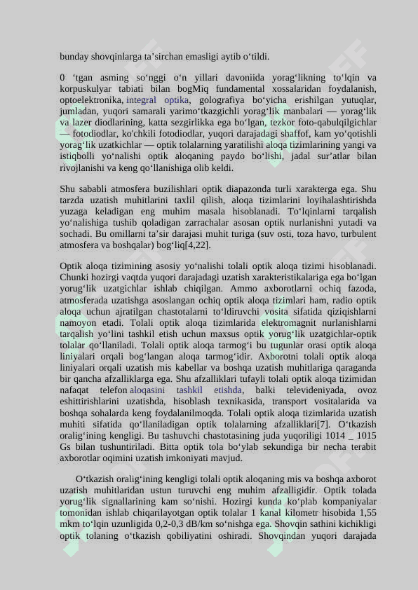 Optik aloqa tizimlarida qo’llaniladigan optik tolalarning standartlari. 4