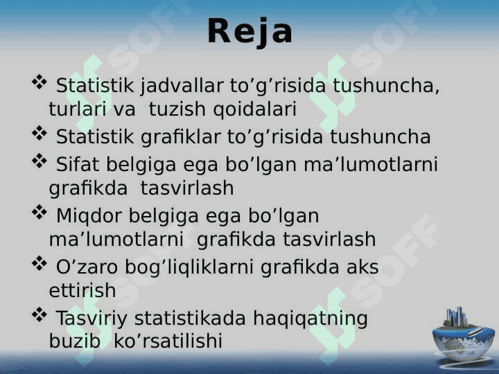 Statistik ma’lumotlarni jadval va grafiklarda tasvirlash 2