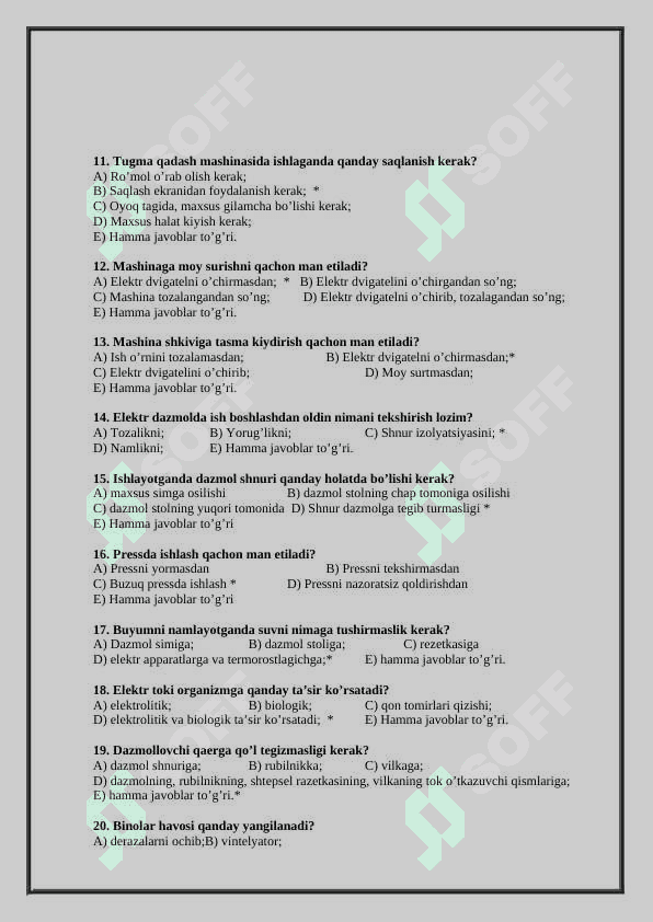 TIKUVCHILIK  FANIDAN  MAVZULASHTIRILGAN TEST 3