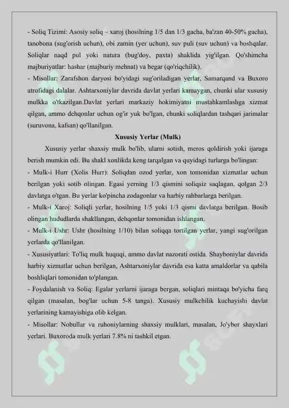 Buxoro xonligida yer egaligi shakllari tezis. 3