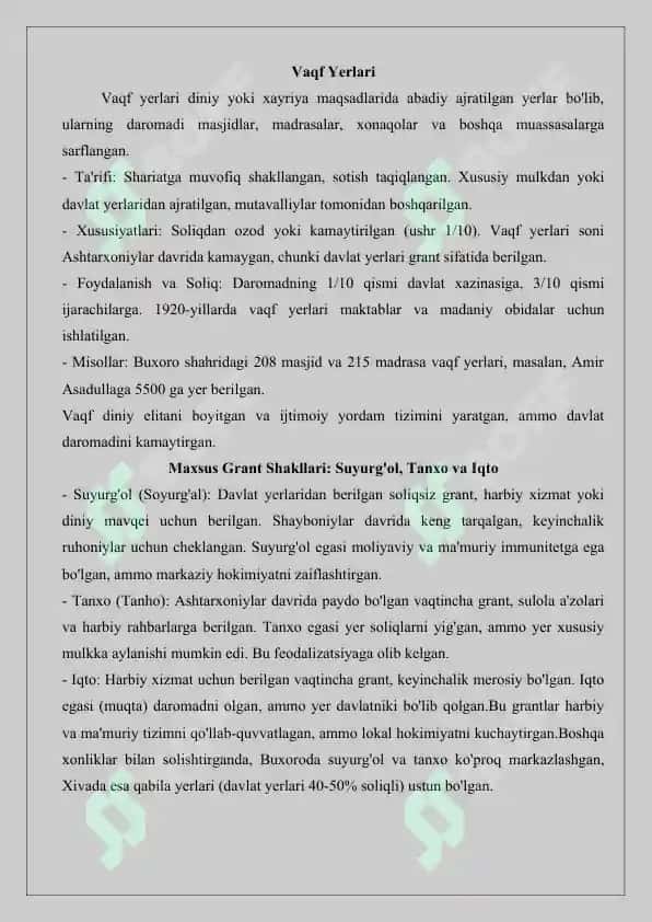 Buxoro xonligida yer egaligi shakllari tezis. 4