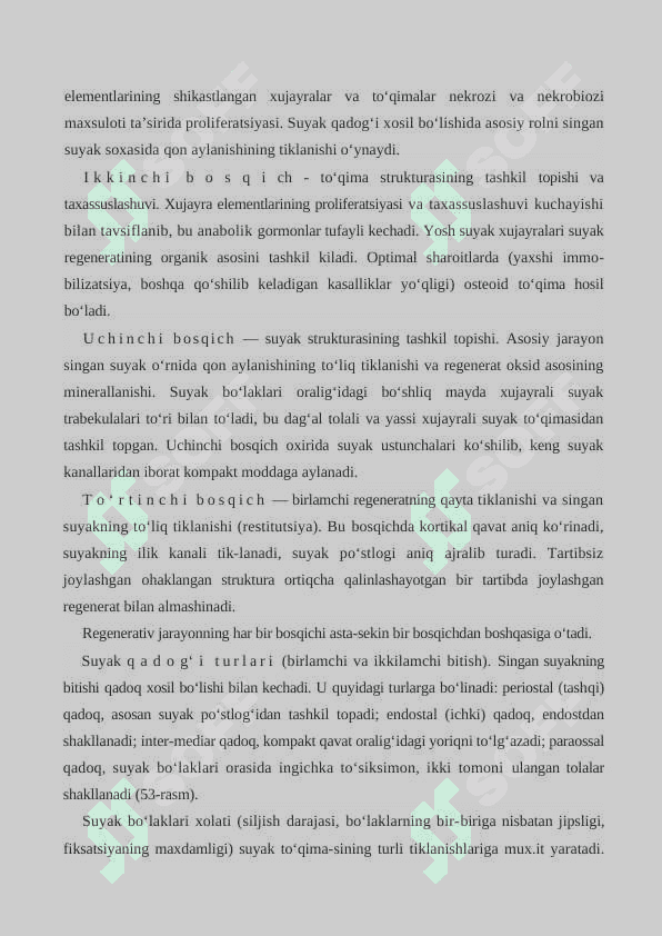 SUYAK TO‘QIMASINING REGENERATSIYASI VA SINGAN SUYAKLARNING BITISHI 2