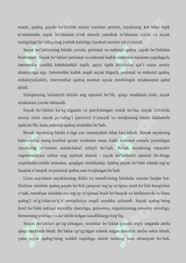 SUYAK TO‘QIMASINING REGENERATSIYASI VA SINGAN SUYAKLARNING BITISHI 4