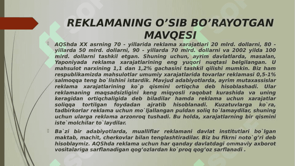 REKLAMA VA UNING IJOBIY VA SALBIY JIHATLARI TAQDIMOT 8