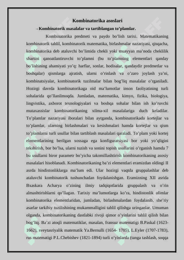 Bo’laklashlar kombinatorikasi 4