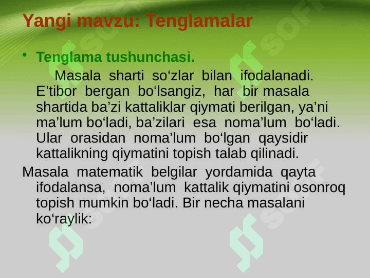 5-sinf matematika Tenglamalar dars ishlanma 4