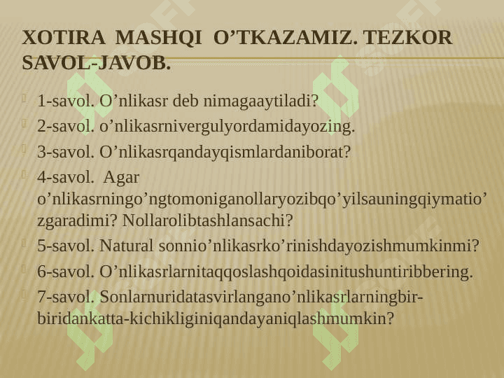 5-sinf matematika .Foizlar dars ishlanma 8