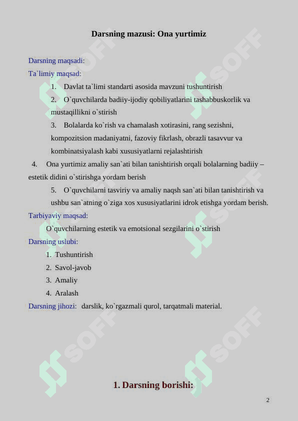 4-sinf tasviriy san'at Ona yurtimiz dars ishlanma 2