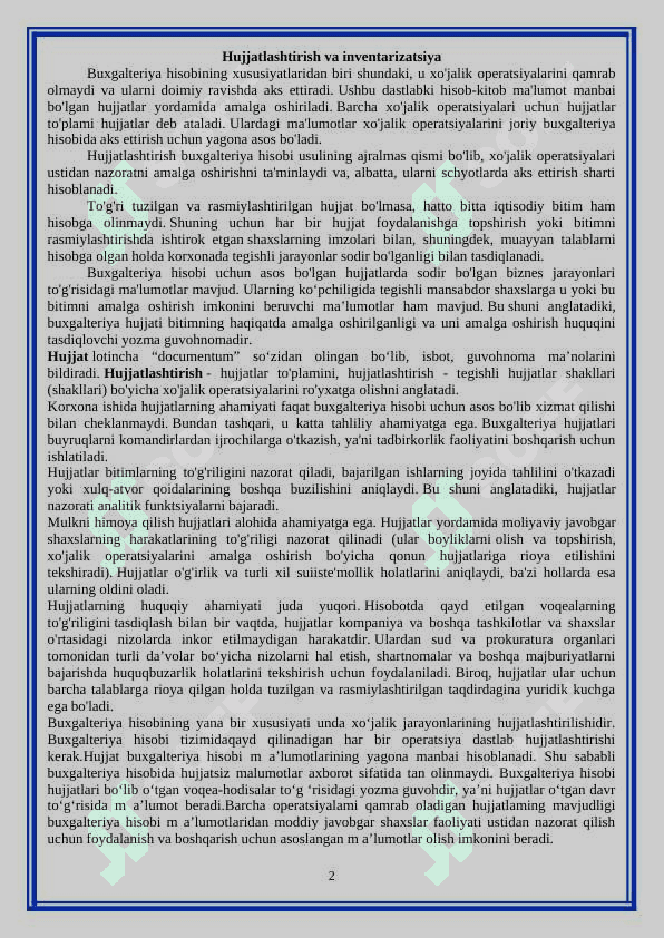 Hujjatlashtirish va inventarizatsiya 2