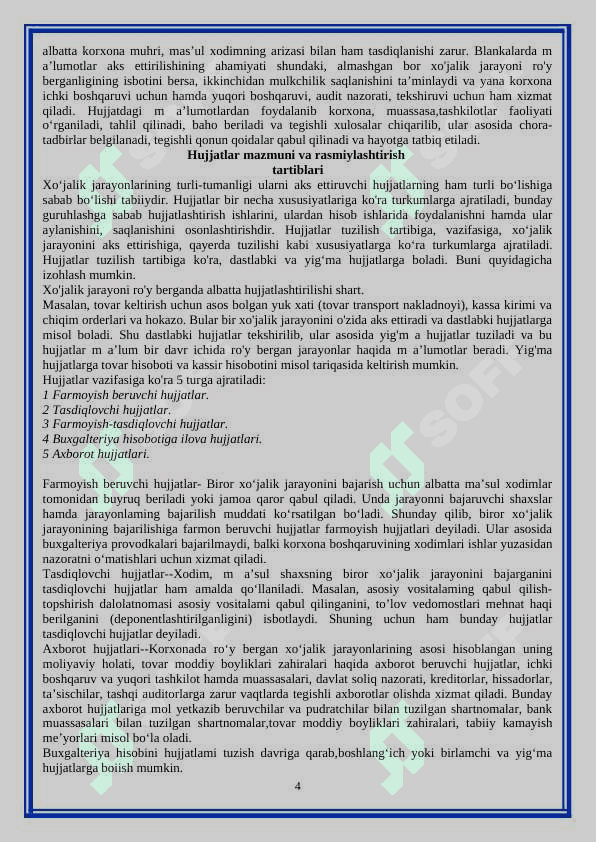 Hujjatlashtirish va inventarizatsiya 4