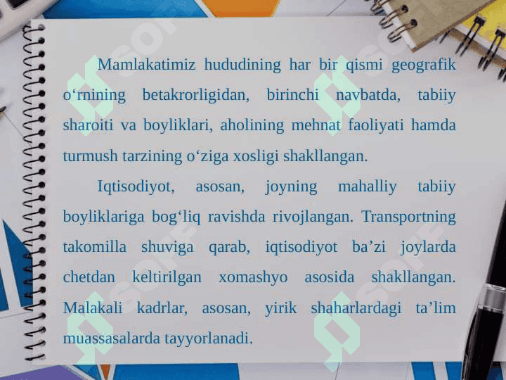 O‘ZBEKISTON IQTISODIYOTINI HUDUDIY TASHKIL ETISH 2