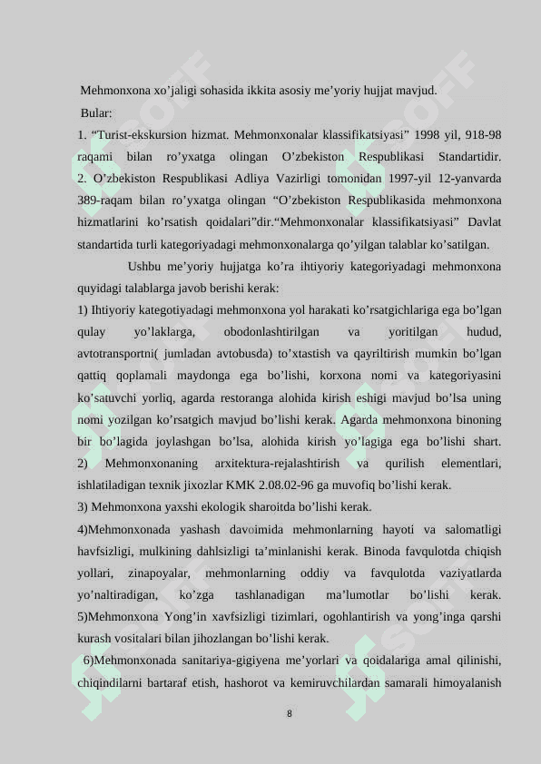 “Sardorbek” mehmonxonasi to’g’risida ma’lumotlar va boshqaruv tarkibi 8