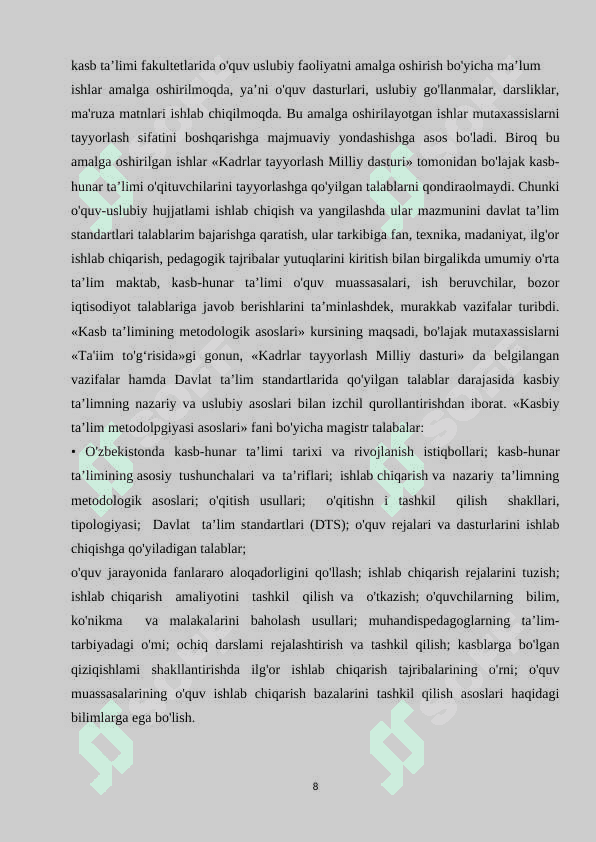 DARSDA KASBIY FAOLIYATNI TASHKIL QILISH 8