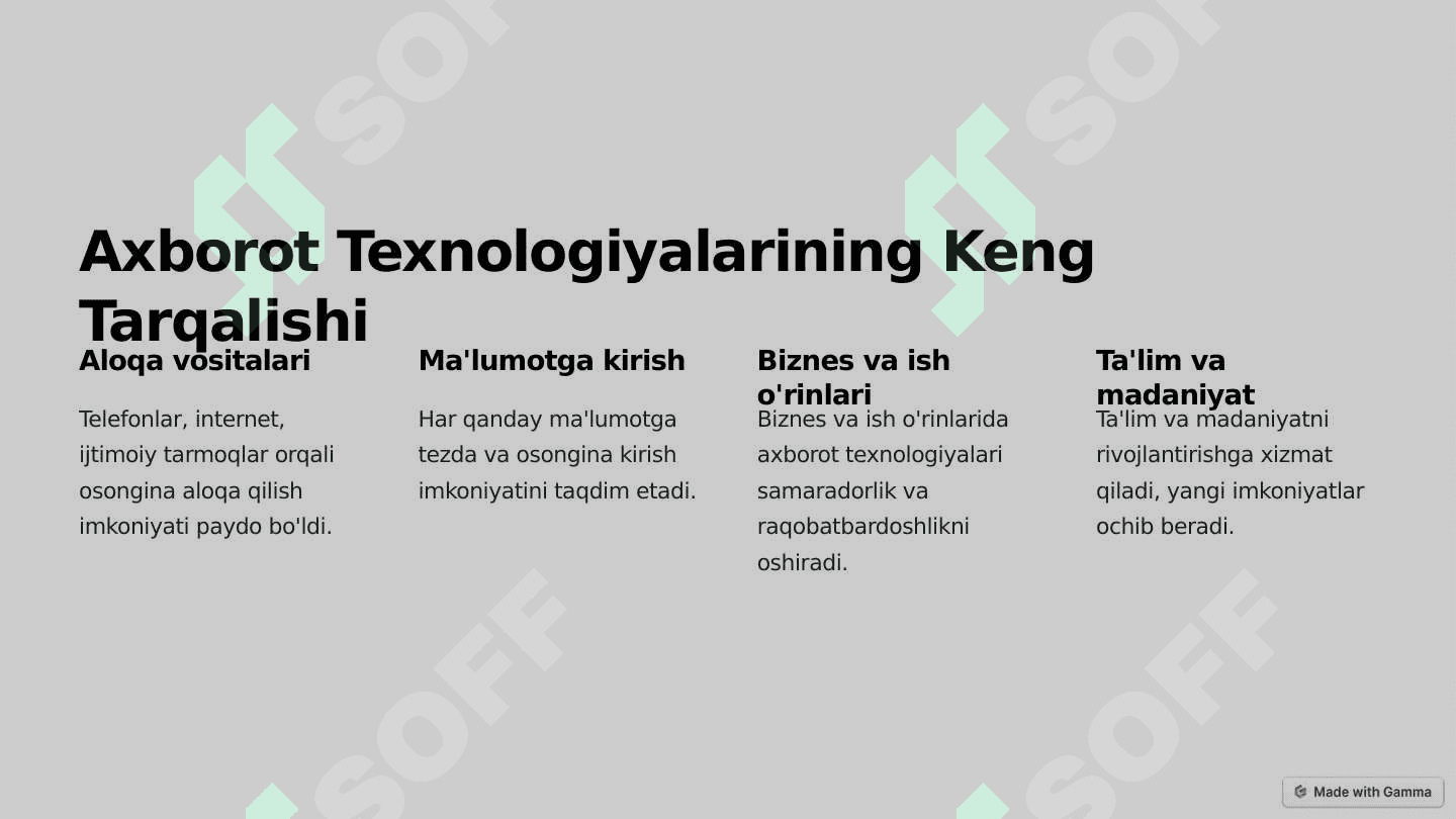 Axborot texnalogiyalarining hozirgi kundagi o'rni va Ahamiyati 2