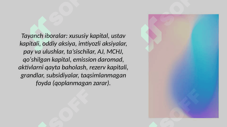 KAPITAL, MAQSADLI TUSHUMLAR VA REZERVLARNING HISOBI 2