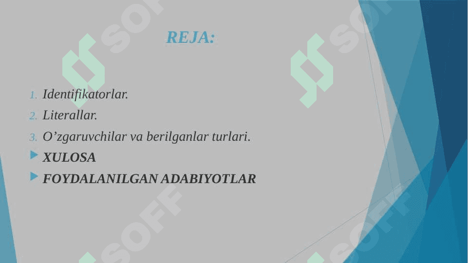 O'zaruvchilar va berilganlar turlari 2