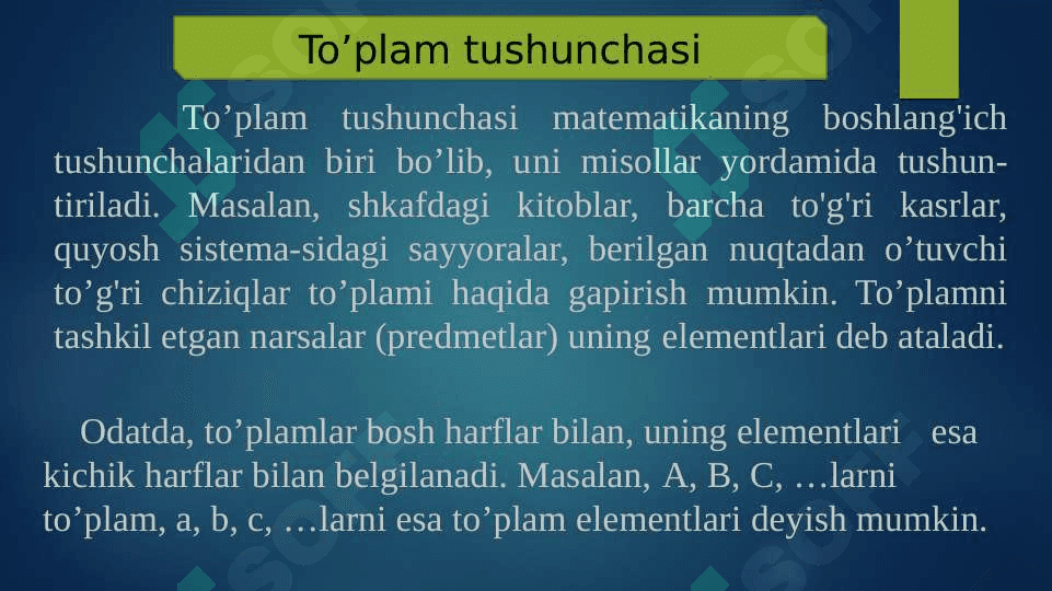 To’plam tushunchasi.To’plamlar ustida amallar. Eyleren diagrammalari. 2
