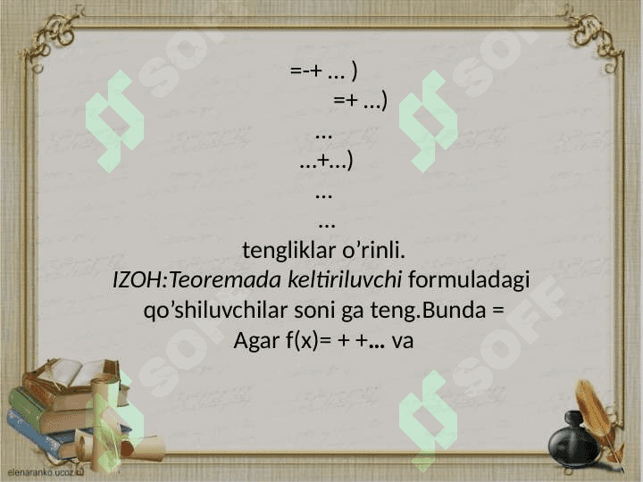 VIYET FORMULALARI. Ko`pxad ildizlarining joylashishi. Shturm teoremasi 4