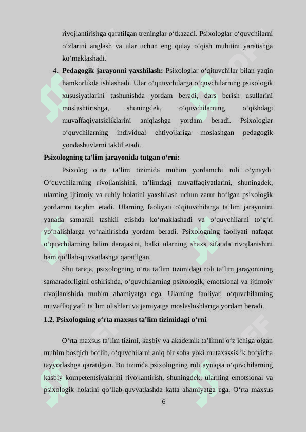 Psihologning oʻrta va oʻrta maxsus taʼlim tizimidagi faoliyati 6