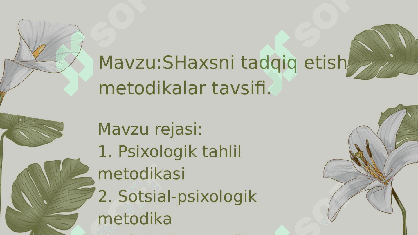 SHaxsni tadqiq etish metodikalar tavsifi. 2