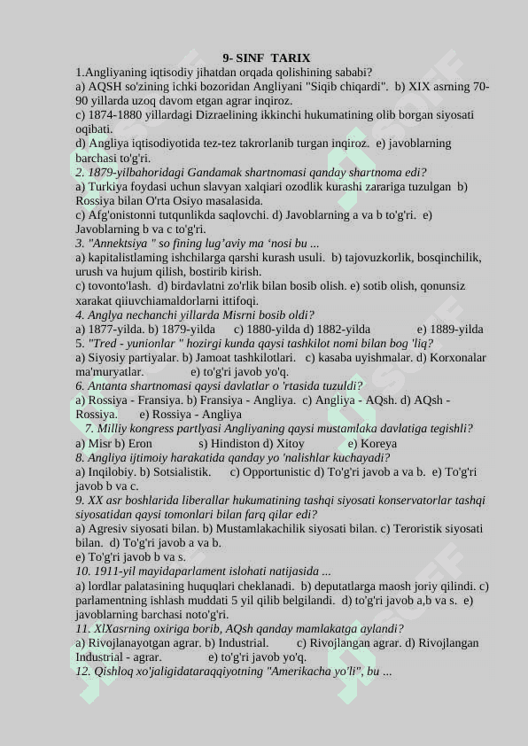 9-sinf tarix 1-4-chorak (Javoblari bilan) 3