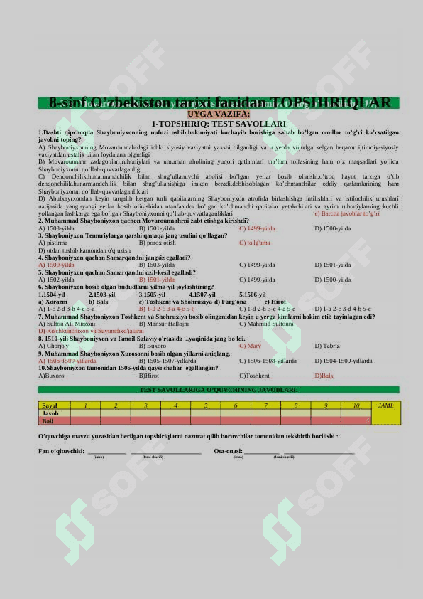 8_Sinf_O'zbekiston_tarixi_mavzulashtirilgan_test_Javoblari_bilan dars ishlanma 5