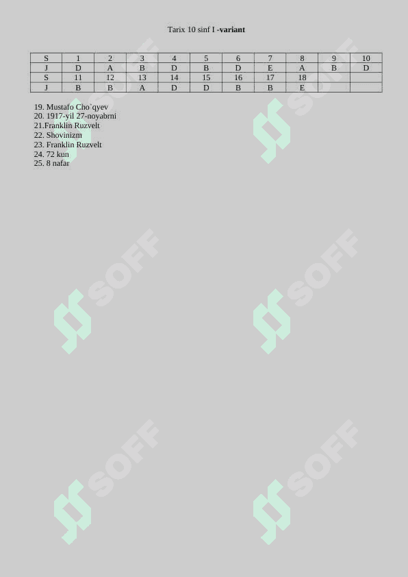 10-sinf tarix 2-variantda (Javoblari bilan)+ 2