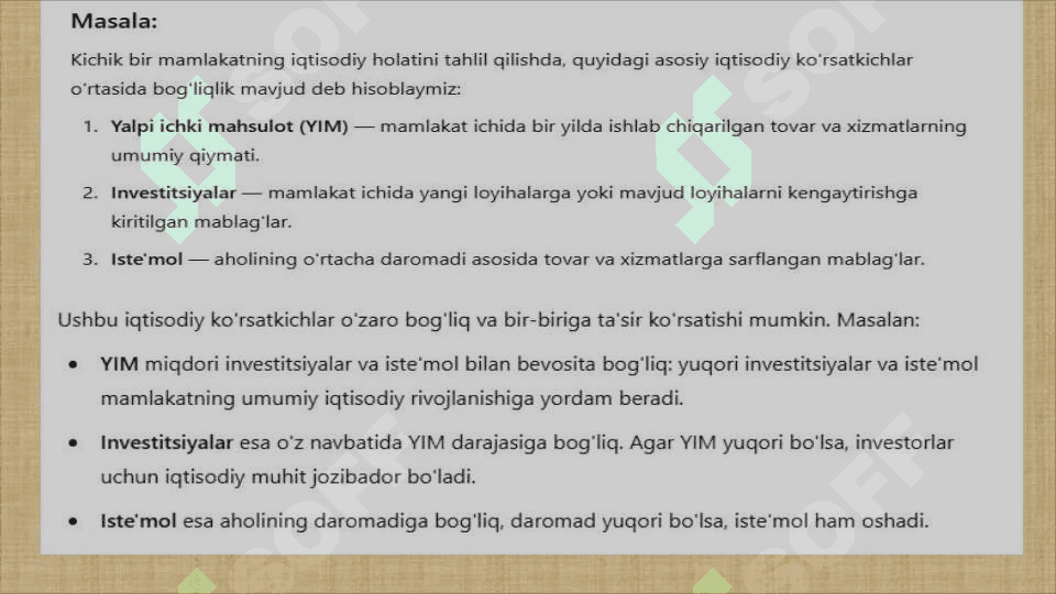 Tenglamalar tizimi ko'rinishidagi ekonometrik model 3