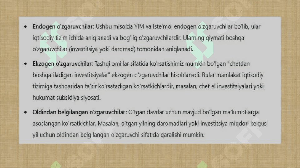 Tenglamalar tizimi ko'rinishidagi ekonometrik model 4
