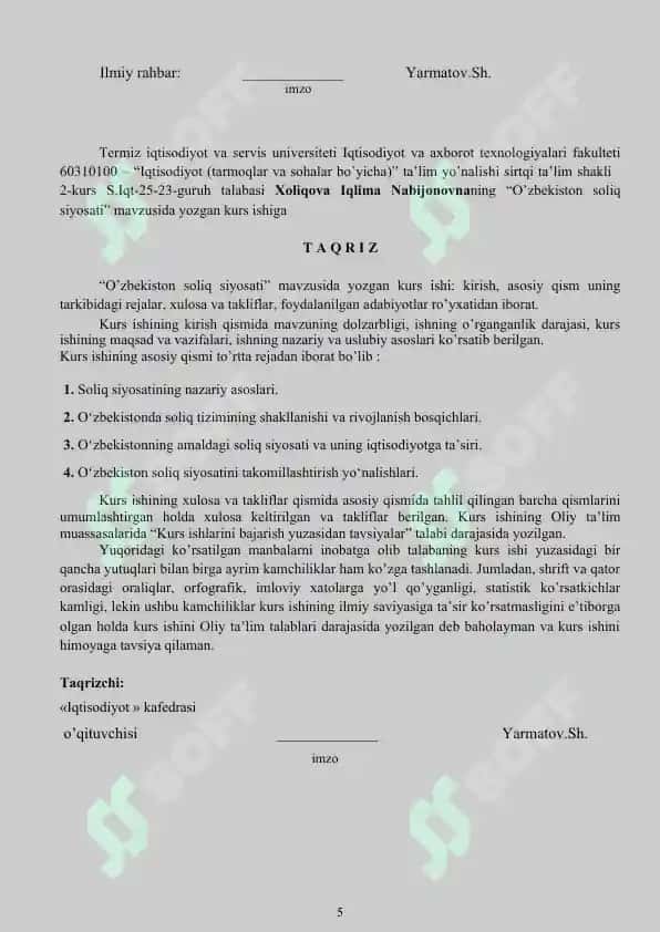 KURS ISHI O’zbekiston soliq siyosati 5
