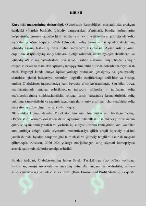KURS ISHI O’zbekiston soliq siyosati 8