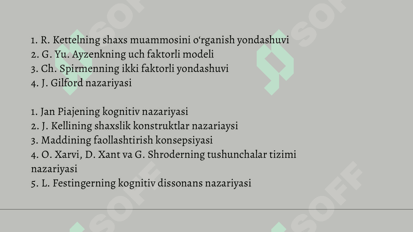 Shaxsning kognitiv nazariyalari 2
