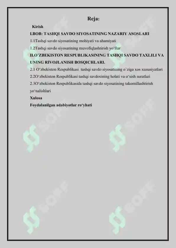 O'zbekiston Respublikasining tashqi savdo siyosati 2