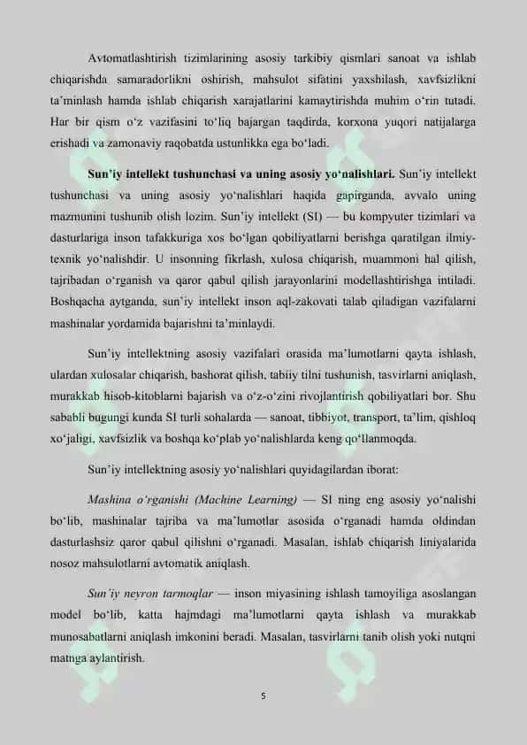 Avtomatlashtirish tizimlarida sun’iy intelektdan foydalanish. 5