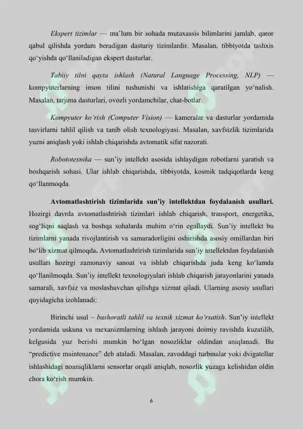 Avtomatlashtirish tizimlarida sun’iy intelektdan foydalanish. 6