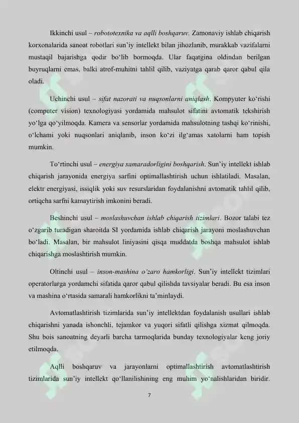 Avtomatlashtirish tizimlarida sun’iy intelektdan foydalanish. 7