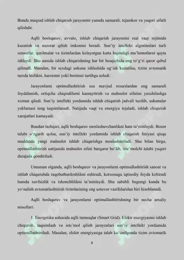Avtomatlashtirish tizimlarida sun’iy intelektdan foydalanish. 8