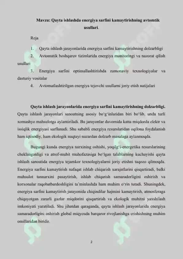 Qayta ishlashda energiya sarfini kamaytirishning avtomatik usullari 2