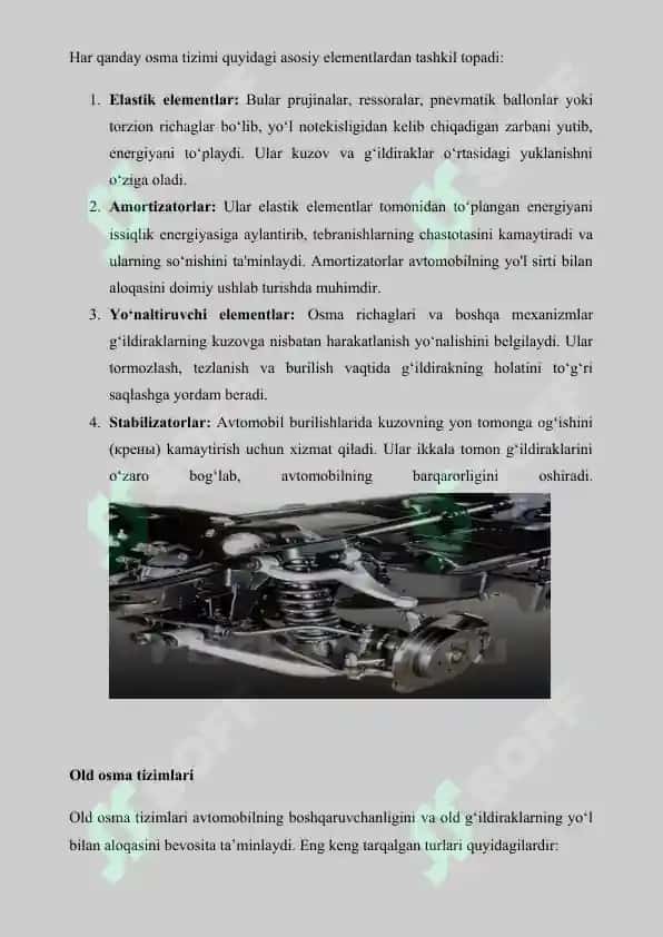 AVTOMOBILLARNING OLD VA ORQA OSMA TIZIMLARI maqola 2