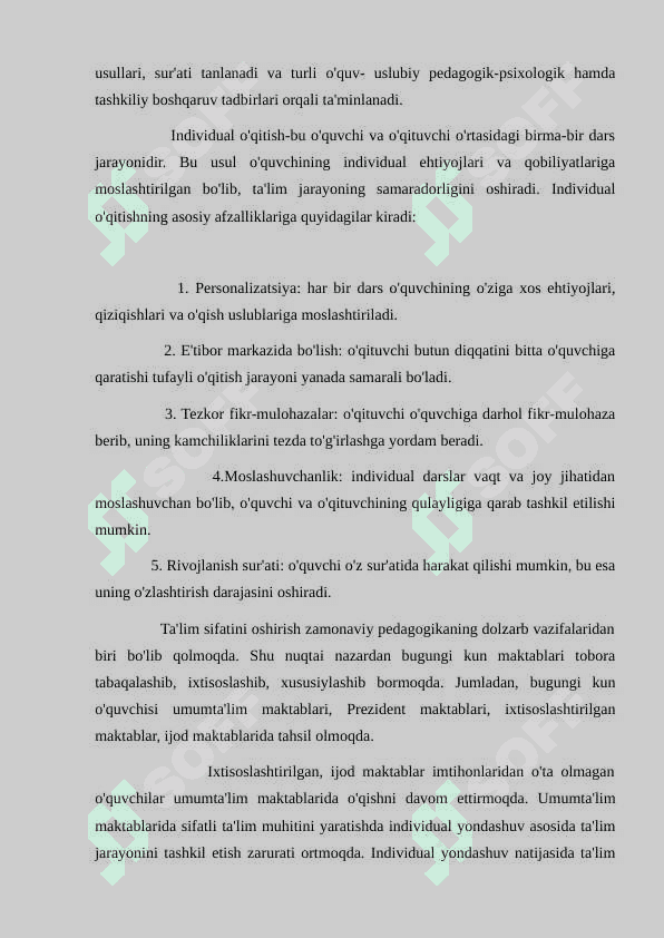 O`qitishning individuallashtirish texnologiyasi 2
