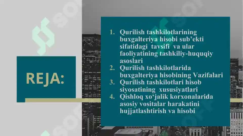 QURILISH TASHKILOTLARIDA BUXGALTERIYA HISOBINI TASHKIL QILISH 2