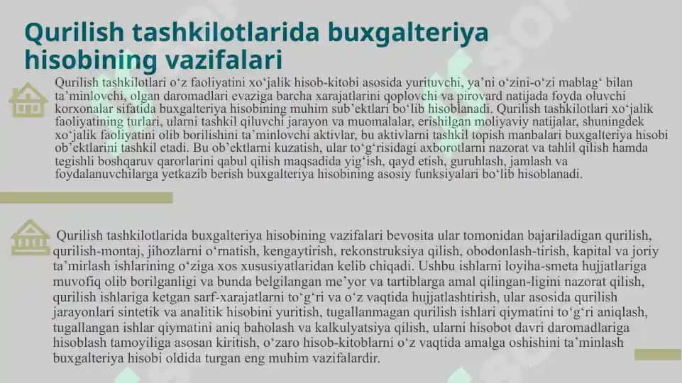 QURILISH TASHKILOTLARIDA BUXGALTERIYA HISOBINI TASHKIL QILISH 6