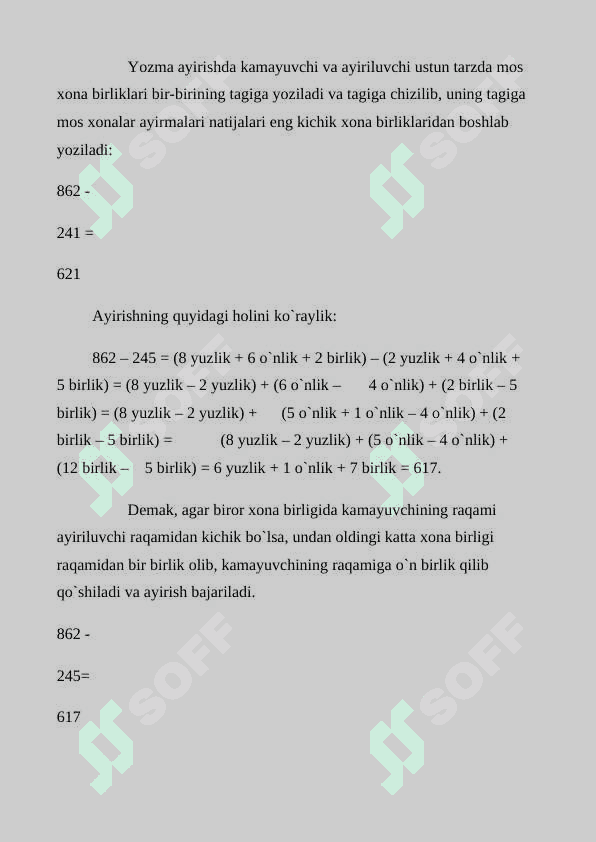 O'nli sanoq sistemasidagi nomanfiy butun sonlar arifmetik amallarning algaritimi 4