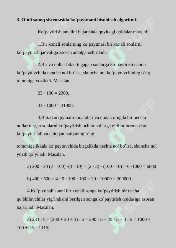 O'nli sanoq sistemasidagi nomanfiy butun sonlar arifmetik amallarning algaritimi 5