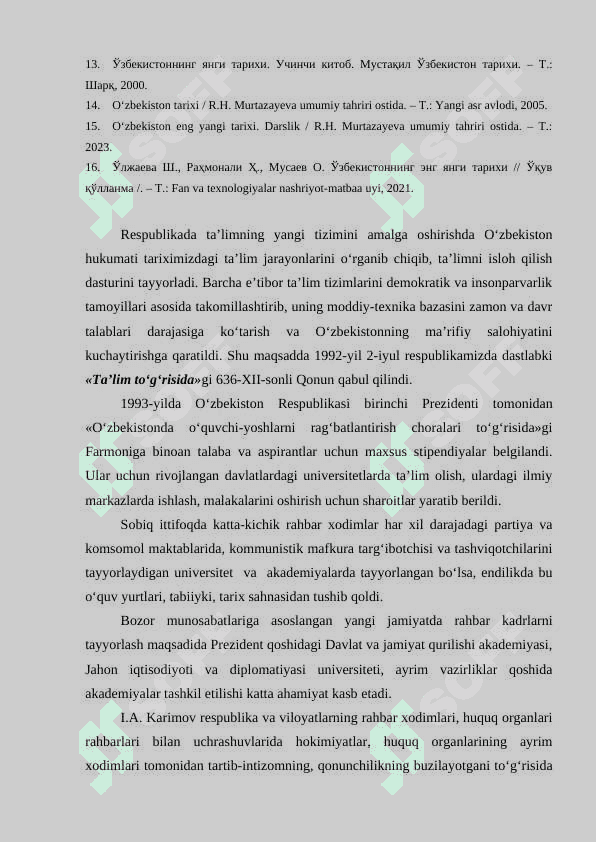 O'zbekiston Respublikasida ta'lim sohasida amalga oshirilgan islohotlar 2