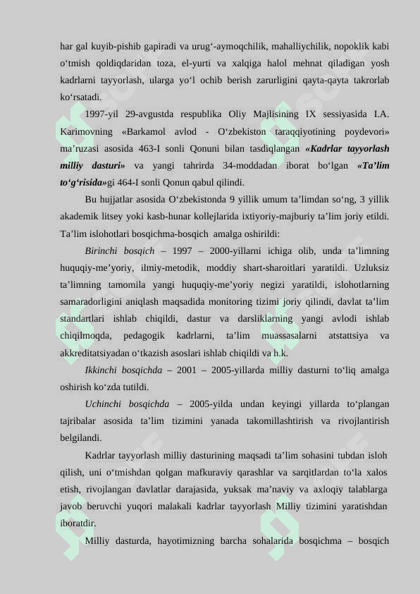 O'zbekiston Respublikasida ta'lim sohasida amalga oshirilgan islohotlar 3